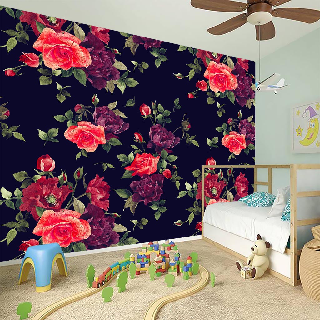 Red Violet Roses Floral Pattern Print Wall Sticker