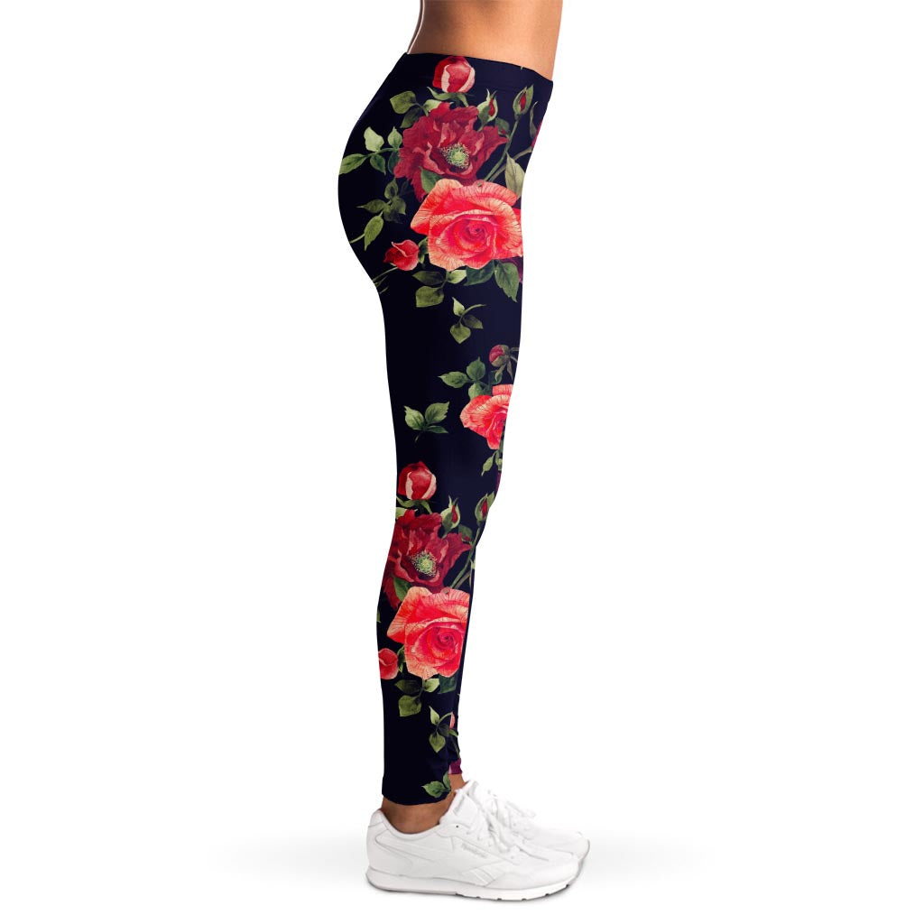 Red Violet Roses Floral Pattern Print Women's Leggings