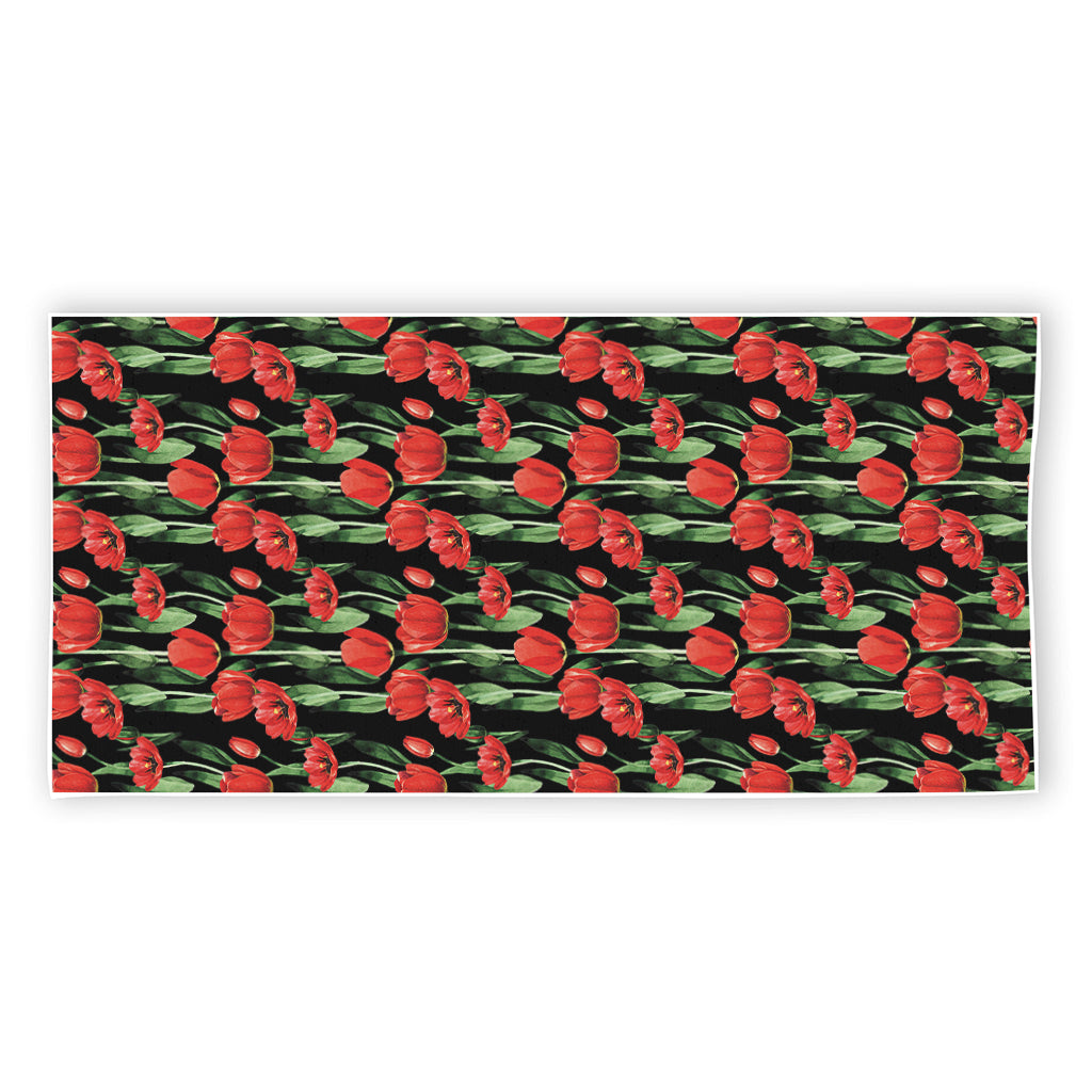 Red Watercolor Tulip Pattern Print Beach Towel