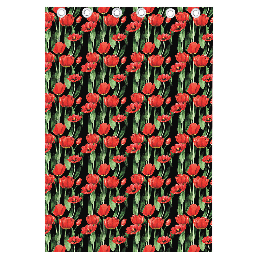 Red Watercolor Tulip Pattern Print Curtain