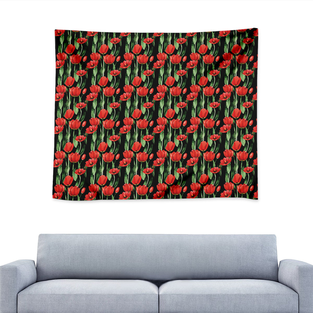Red Watercolor Tulip Pattern Print Tapestry