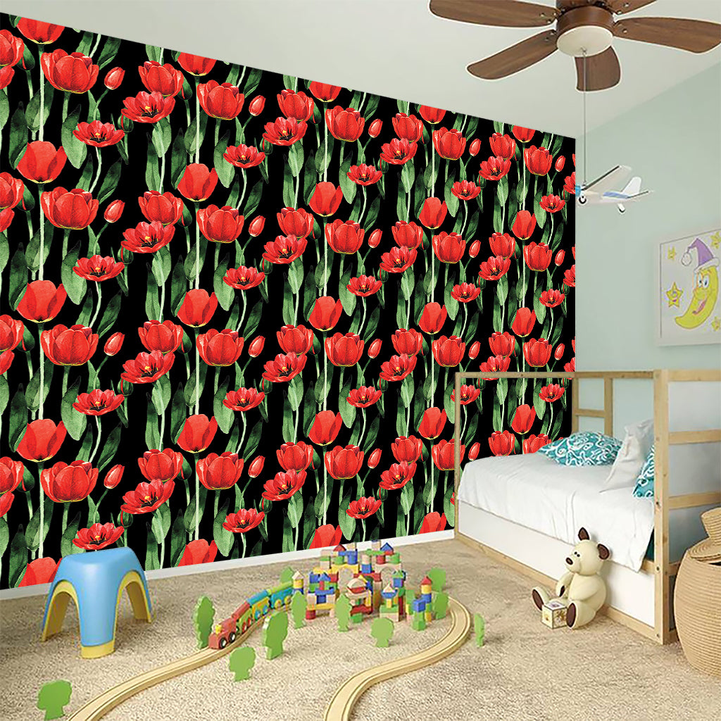 Red Watercolor Tulip Pattern Print Wall Sticker