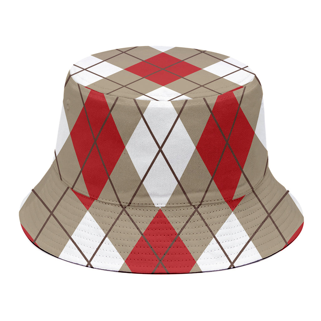 Red White And Beige Argyle Pattern Print Bucket Hat