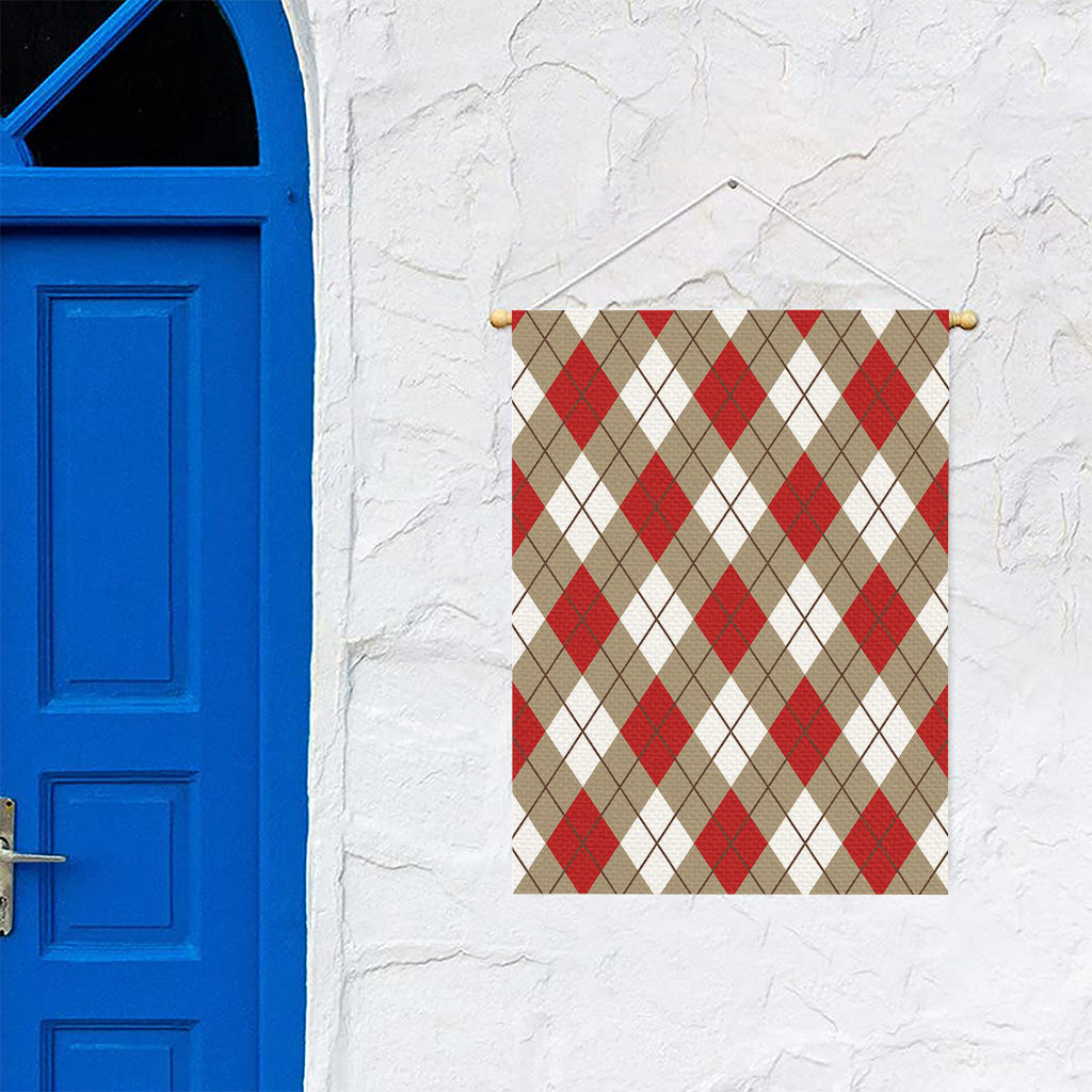 Red White And Beige Argyle Pattern Print Garden Flag