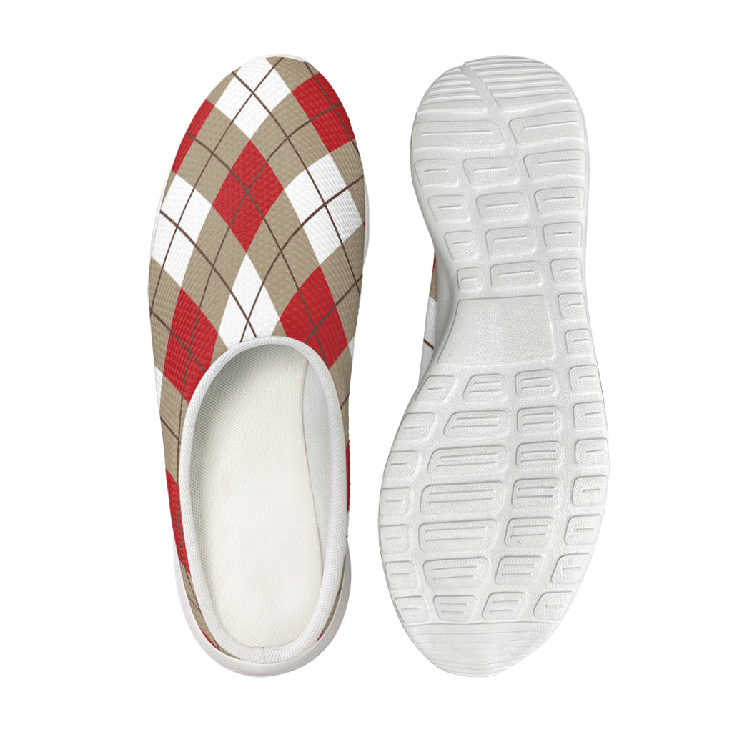 Red White And Beige Argyle Pattern Print Mesh Casual Shoes
