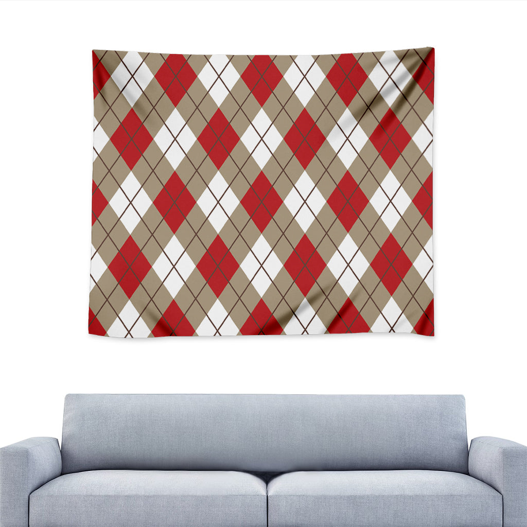 Red White And Beige Argyle Pattern Print Tapestry