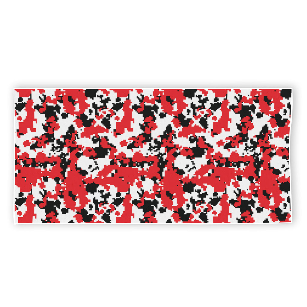 Red White And Black Digital Camo Print Beach Towel