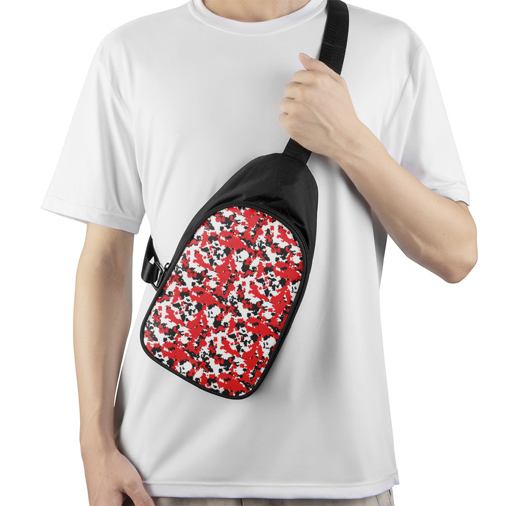 Red White And Black Digital Camo Print Chest Bag