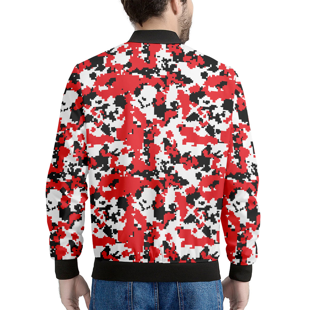 Red White And Black Digital Camo Print Men's Bomber Jacket