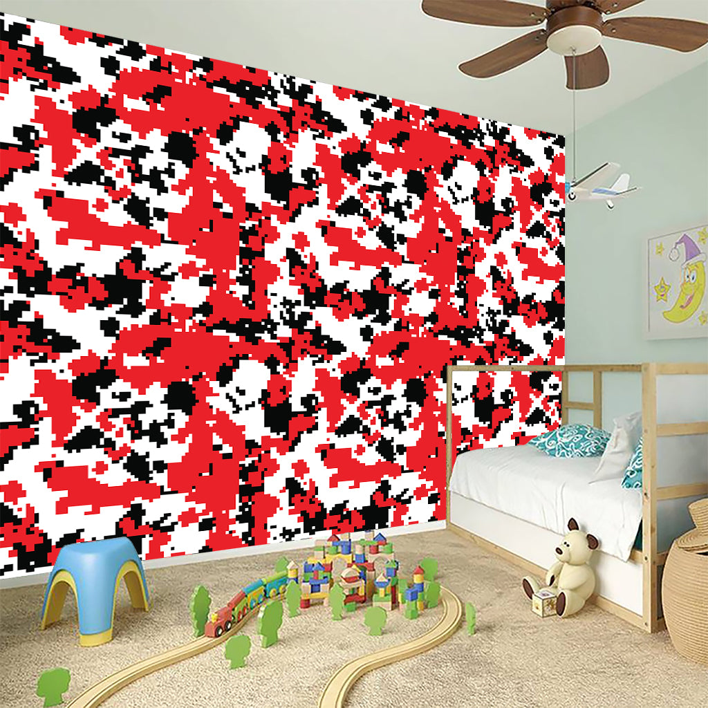 Red White And Black Digital Camo Print Wall Sticker