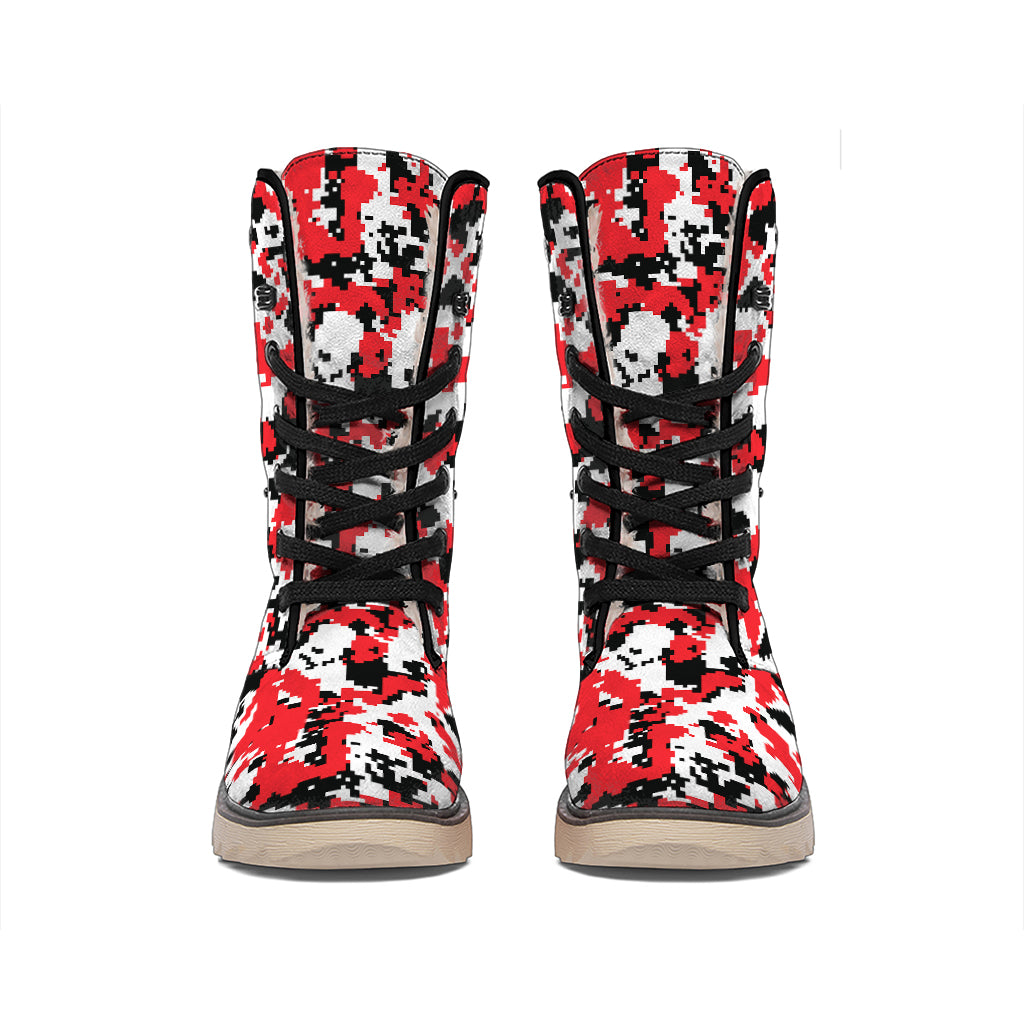 Red White And Black Digital Camo Print Winter Boots