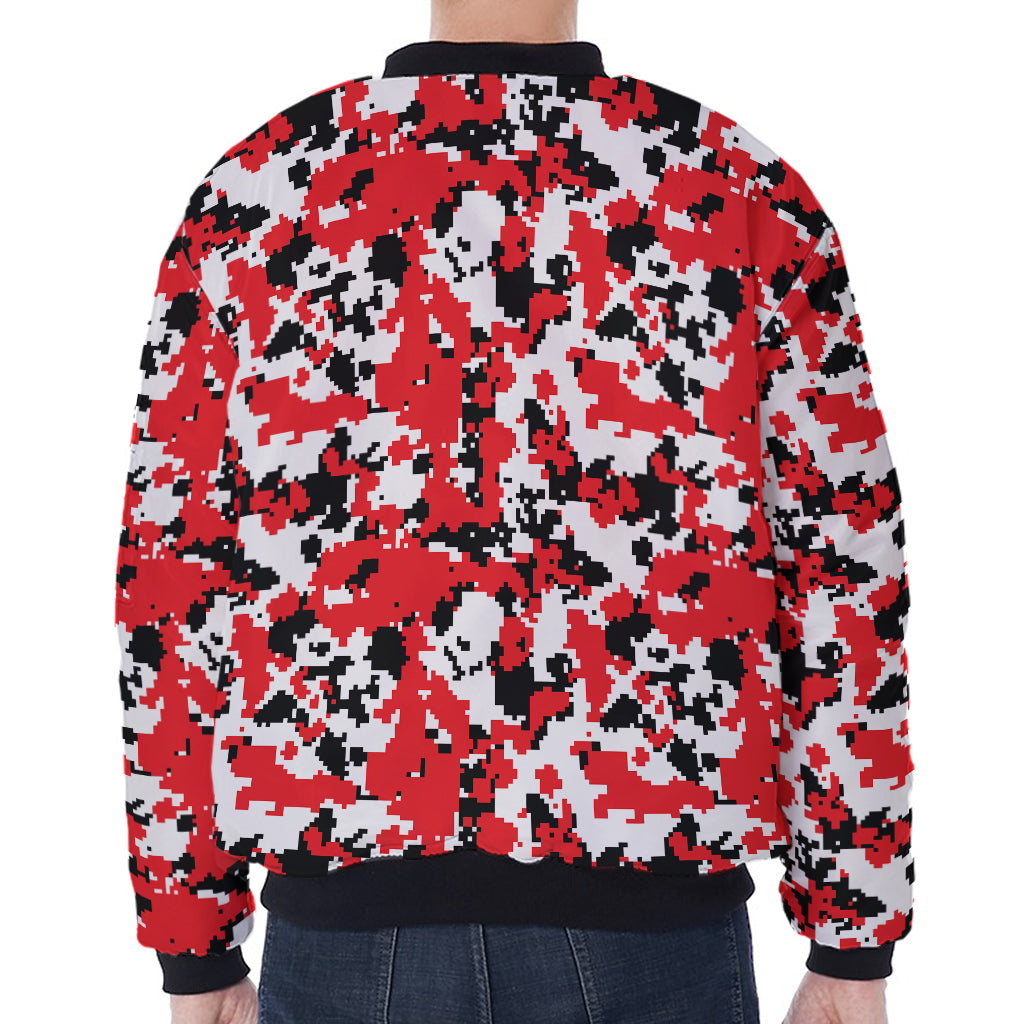 Red White And Black Digital Camo Print Zip Sleeve Bomber Jacket