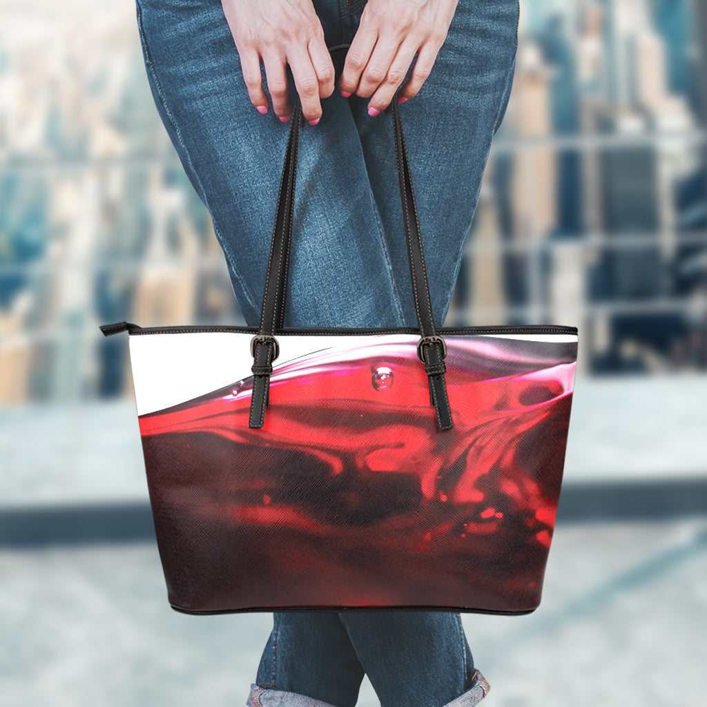 Red Wine Print Leather Tote Bag