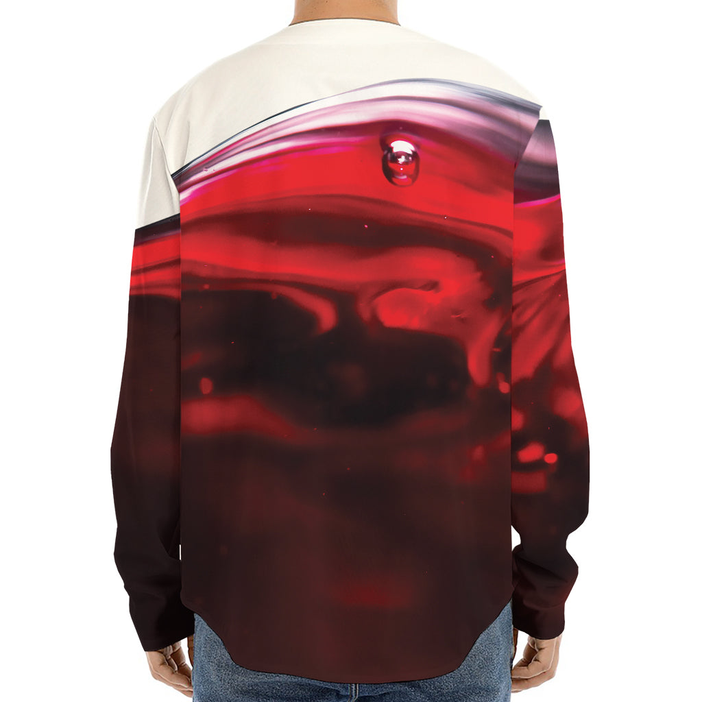 Red Wine Print Long Sleeve Baseball Jersey