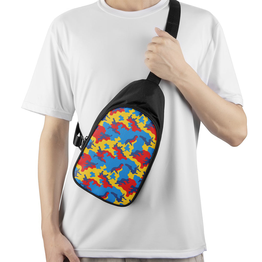 Red Yellow And Blue Camouflage Print Chest Bag