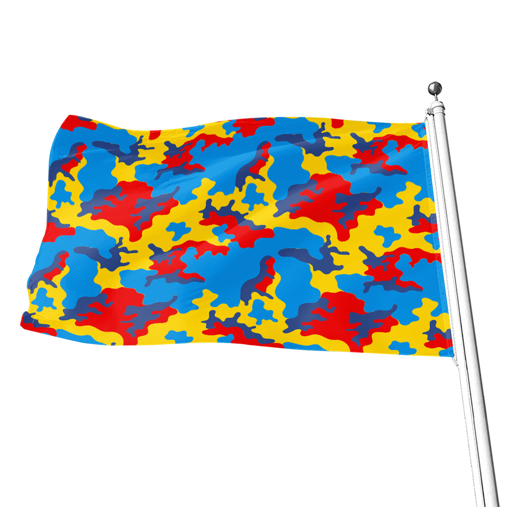 Red Yellow And Blue Camouflage Print Flag