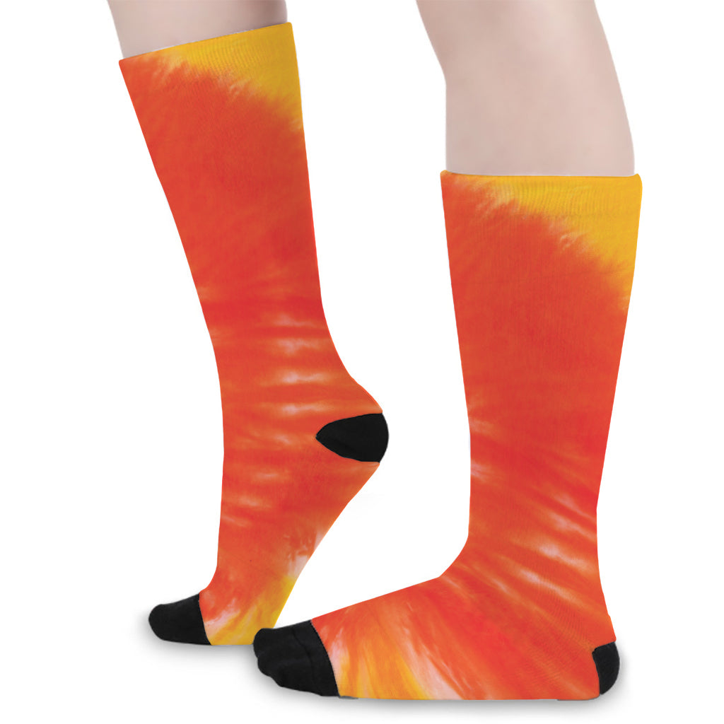 Red Yellow And Orange Tie Dye Print Long Socks