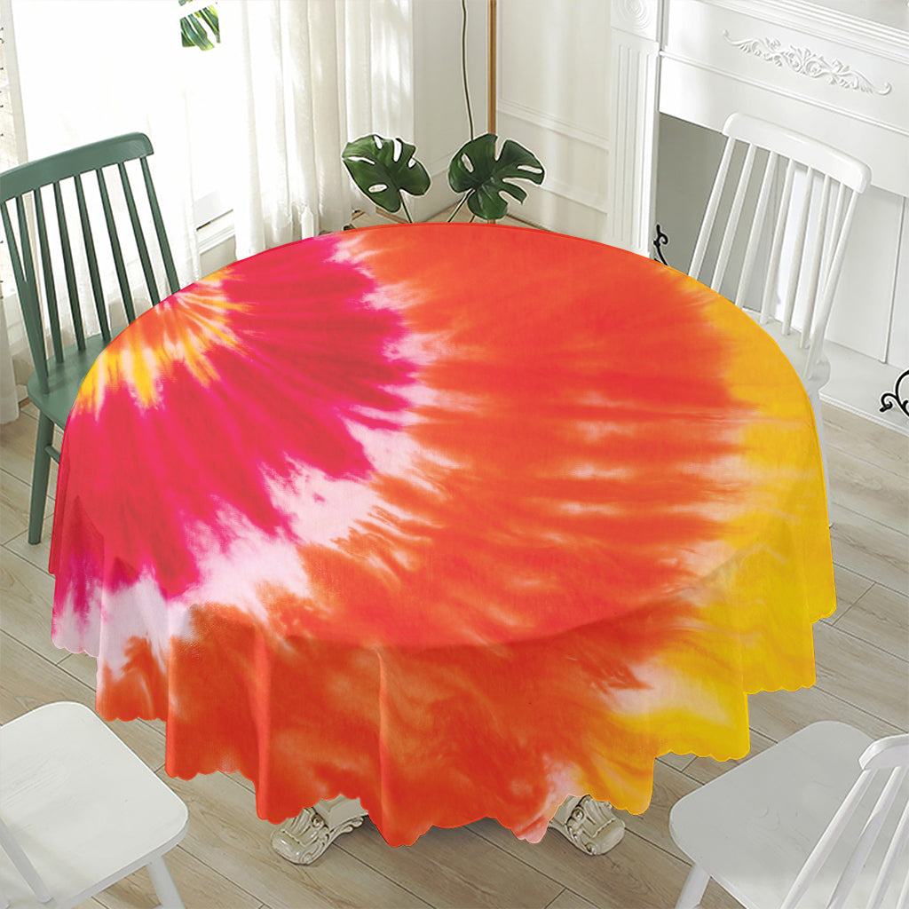 Red Yellow And Orange Tie Dye Print Waterproof Round Tablecloth