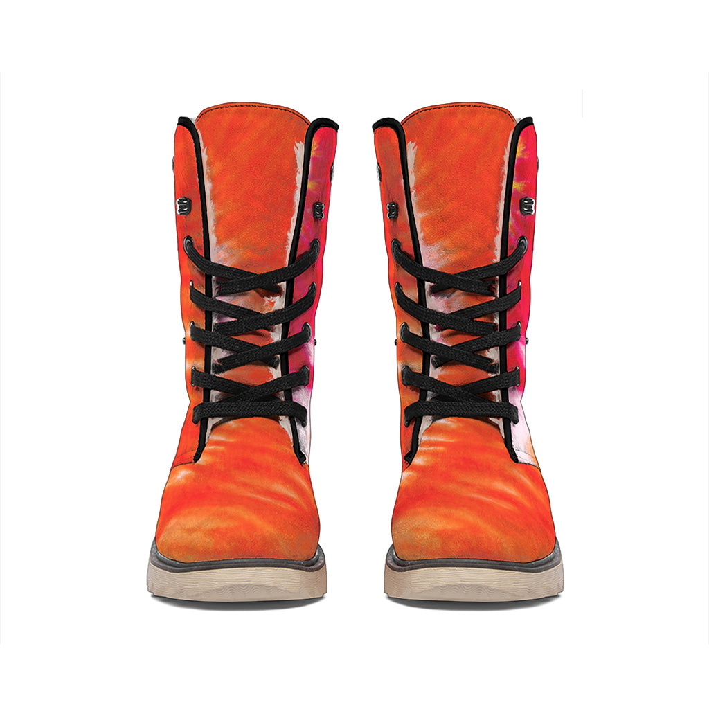 Red Yellow And Orange Tie Dye Print Winter Boots