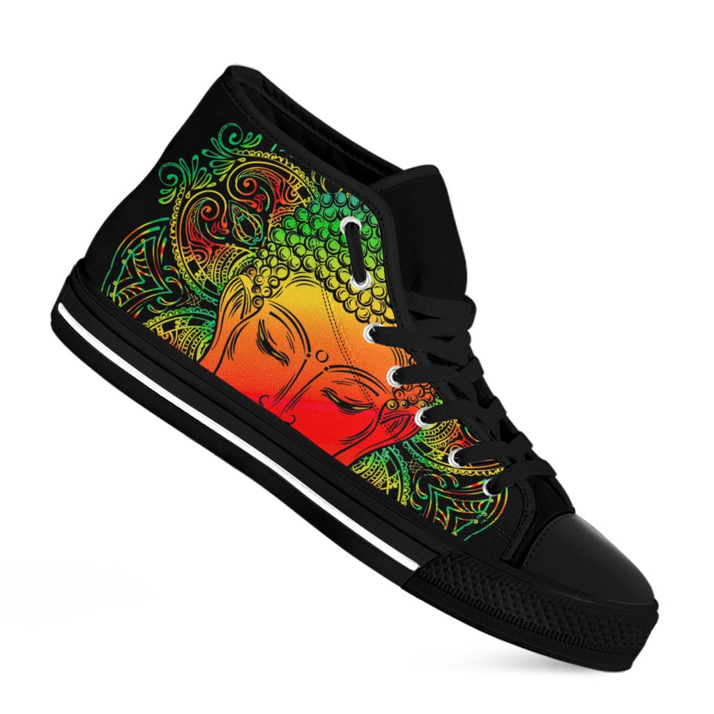 Reggae Buddha Print Black High Top Sneakers