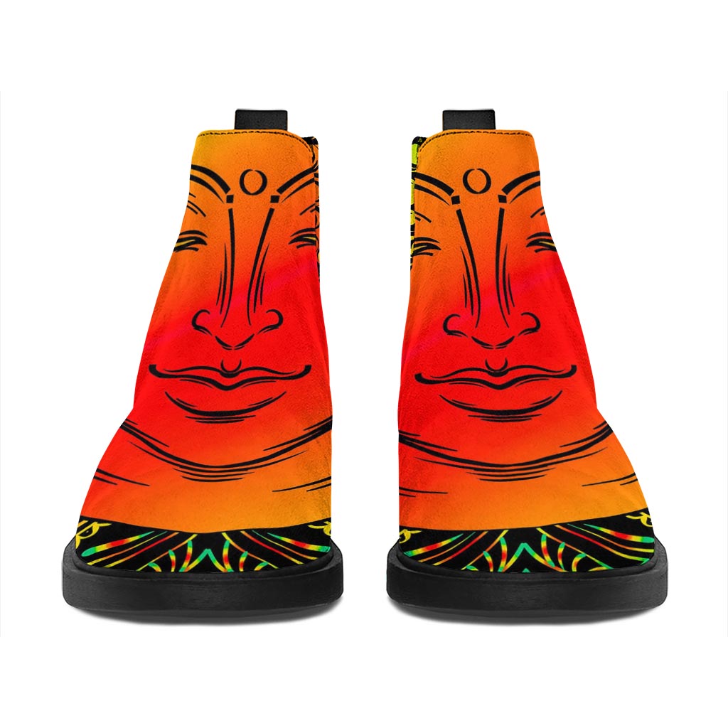 Reggae Buddha Print Flat Ankle Boots