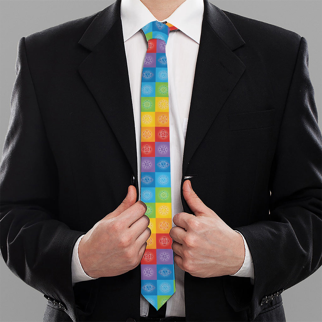 Reiki And The 7 Chakras Pattern Print Necktie