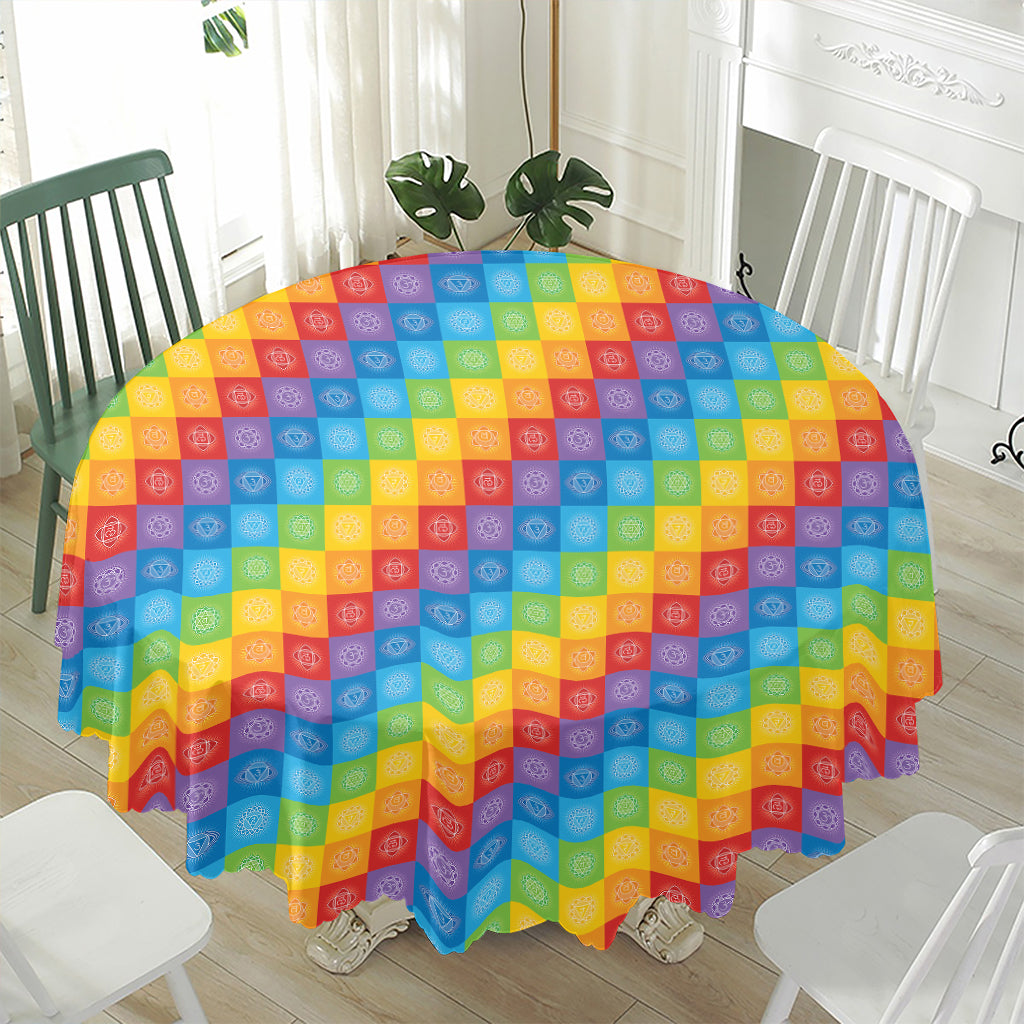 Reiki And The 7 Chakras Pattern Print Waterproof Round Tablecloth