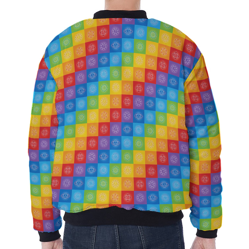 Reiki And The 7 Chakras Pattern Print Zip Sleeve Bomber Jacket