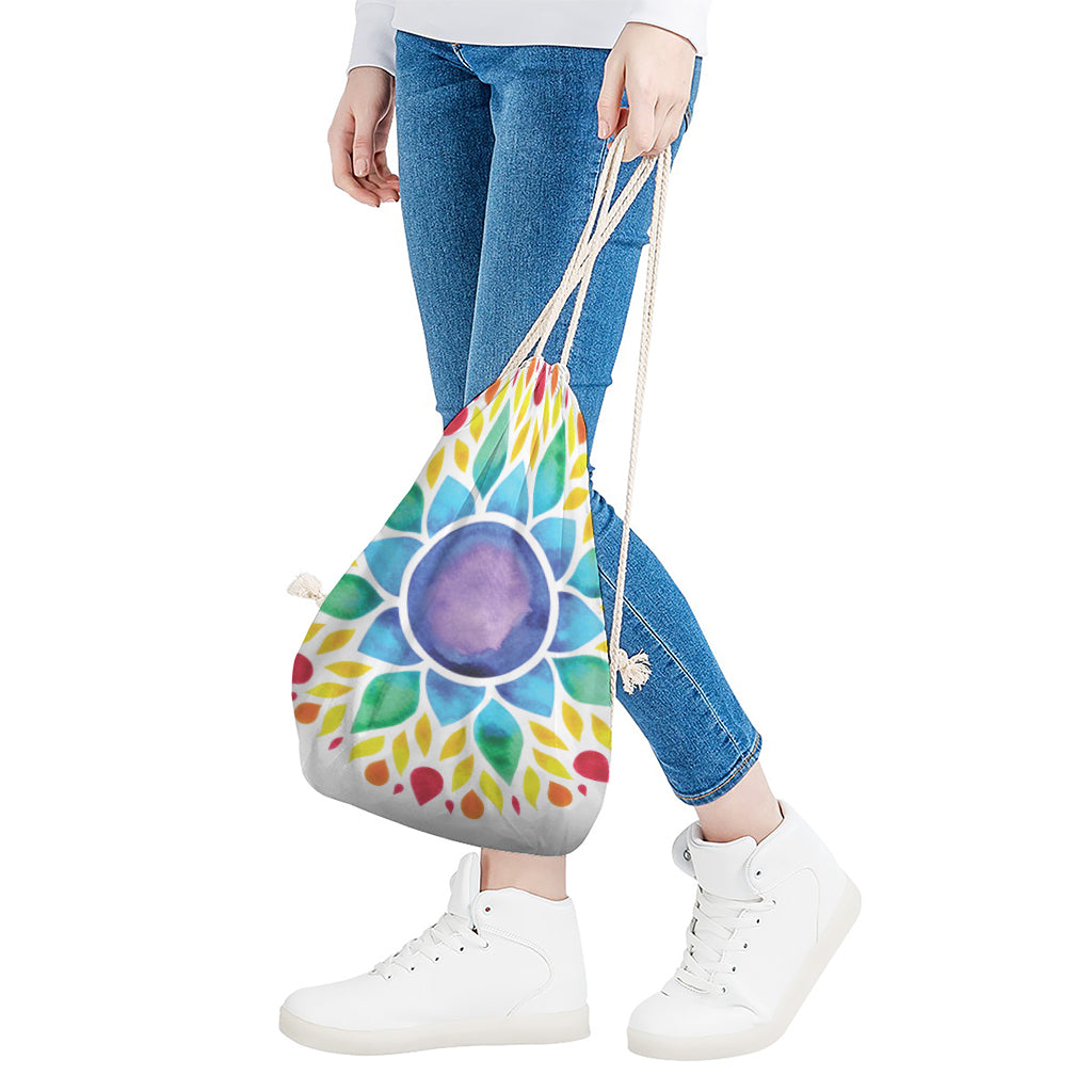 Reiki Chakra Flower Print Drawstring Bag
