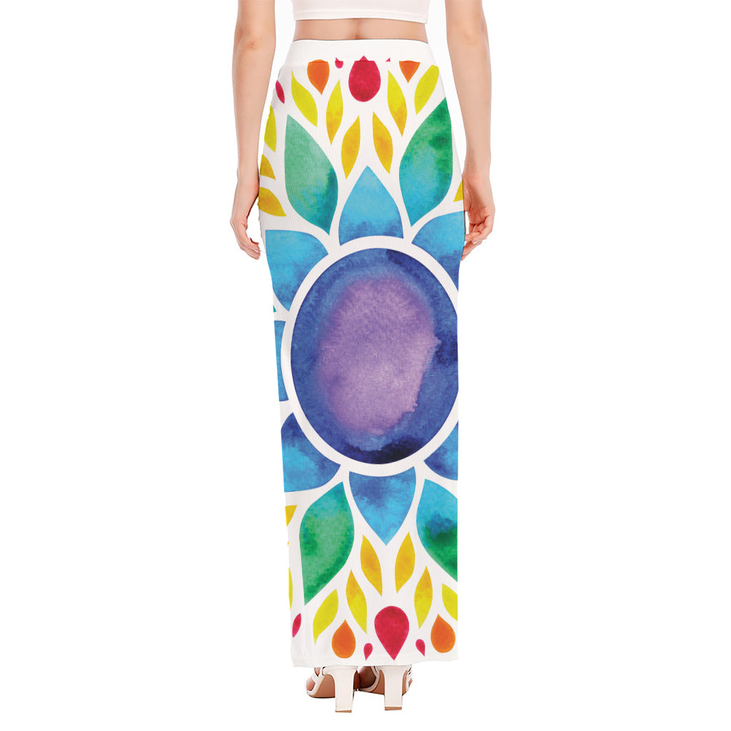 Reiki Chakra Flower Print High Slit Maxi Skirt