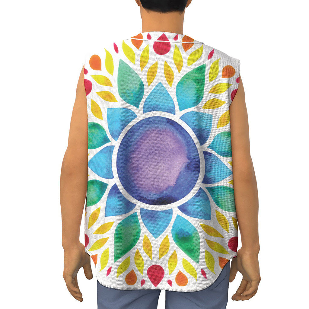 Reiki Chakra Flower Print Sleeveless Baseball Jersey