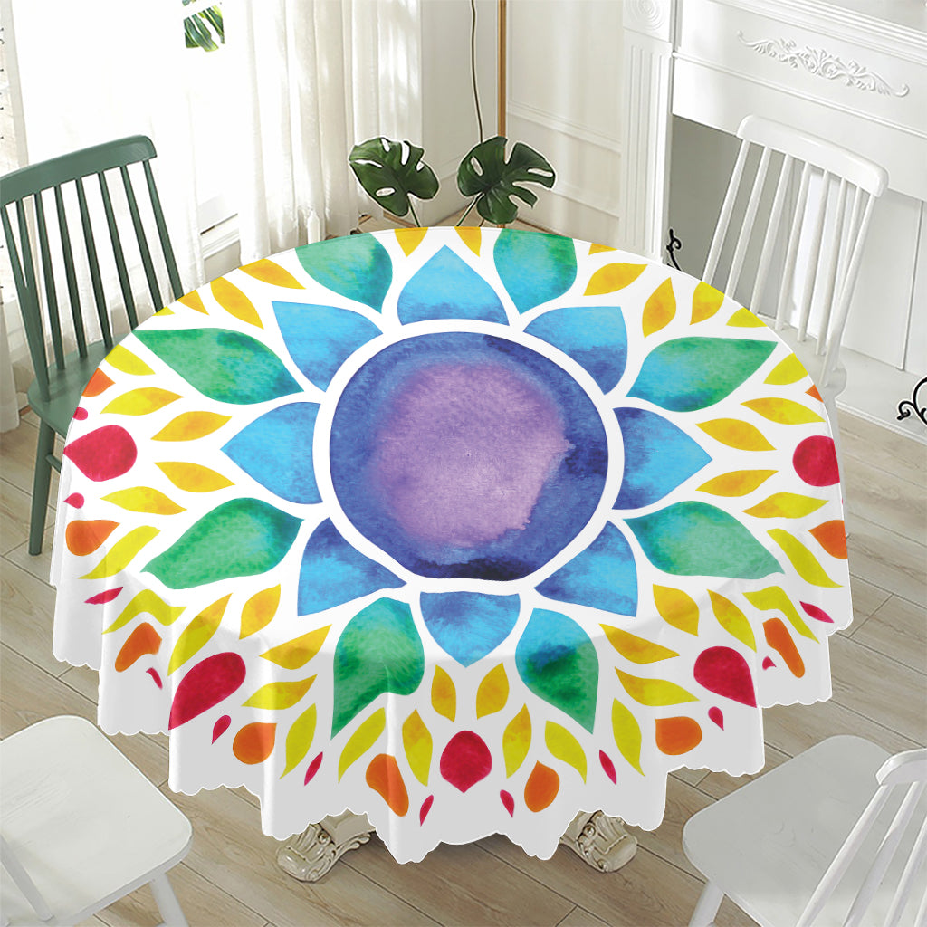 Reiki Chakra Flower Print Waterproof Round Tablecloth