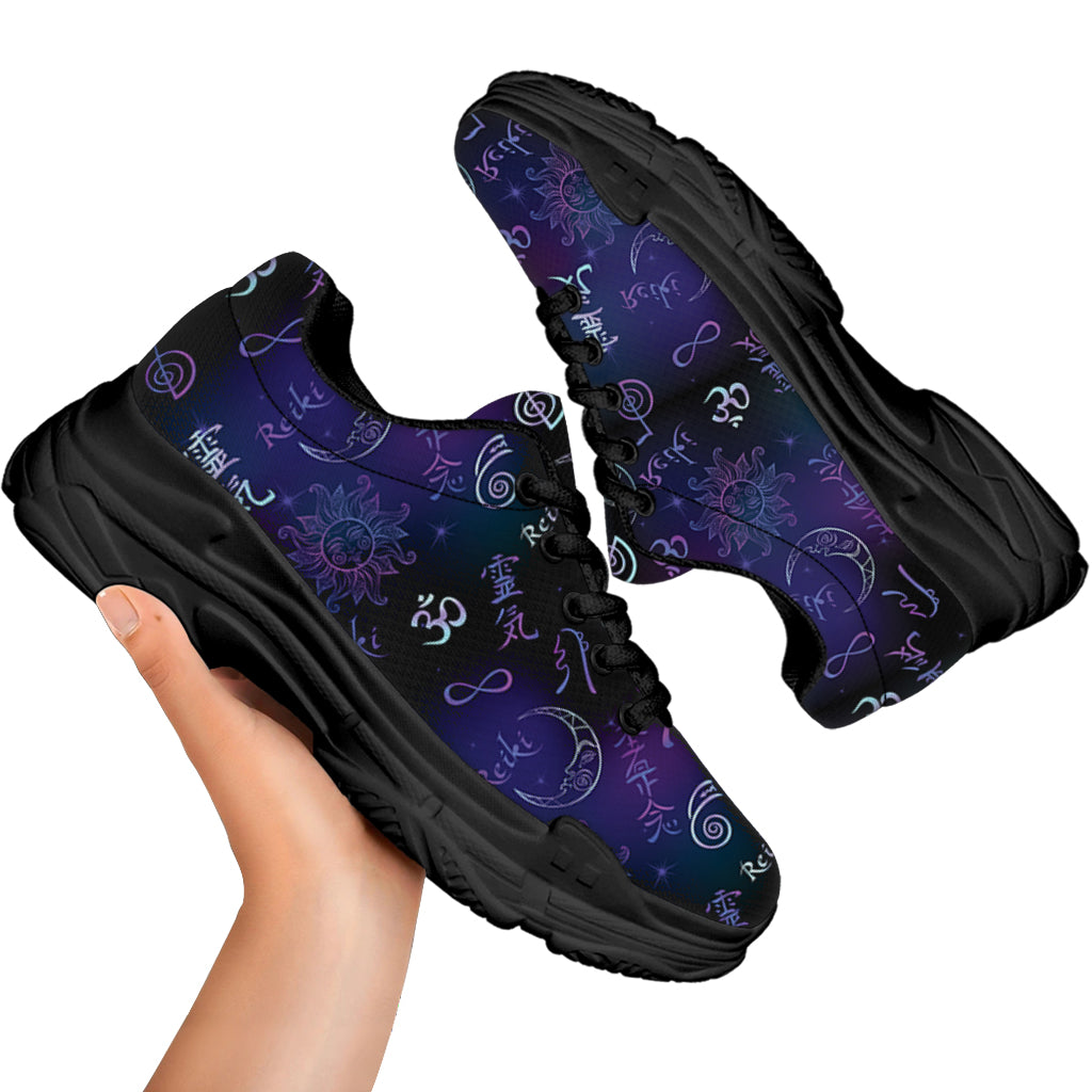 Reiki Energy Pattern Print Black Chunky Shoes