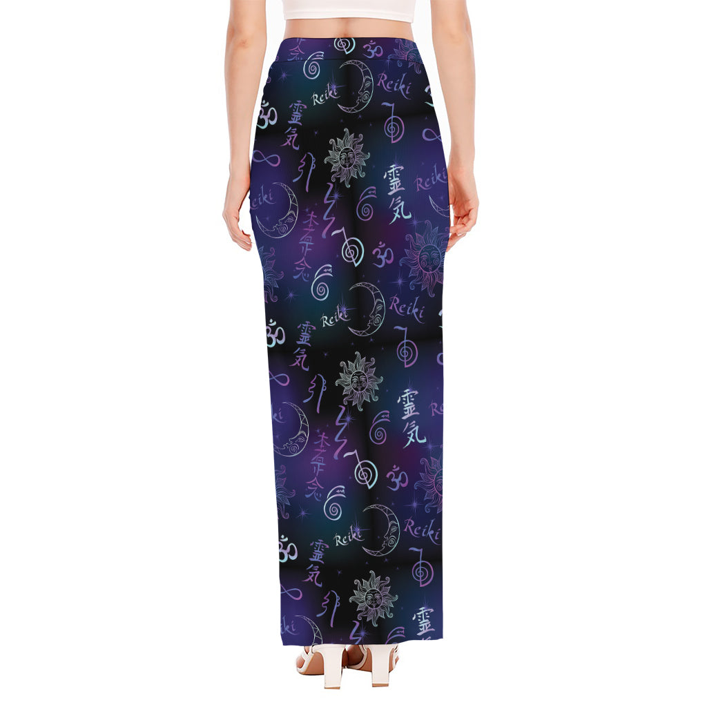 Reiki Energy Pattern Print High Slit Maxi Skirt