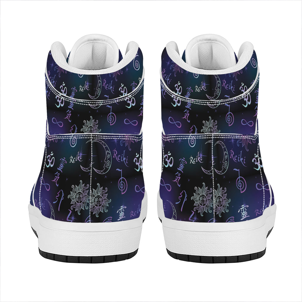 Reiki Energy Pattern Print High Top Leather Sneakers