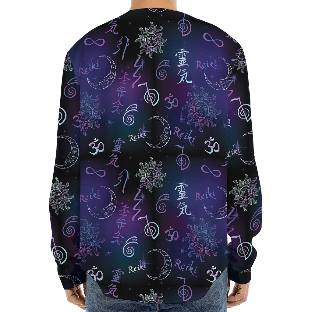 Reiki Energy Pattern Print Long Sleeve Baseball Jersey