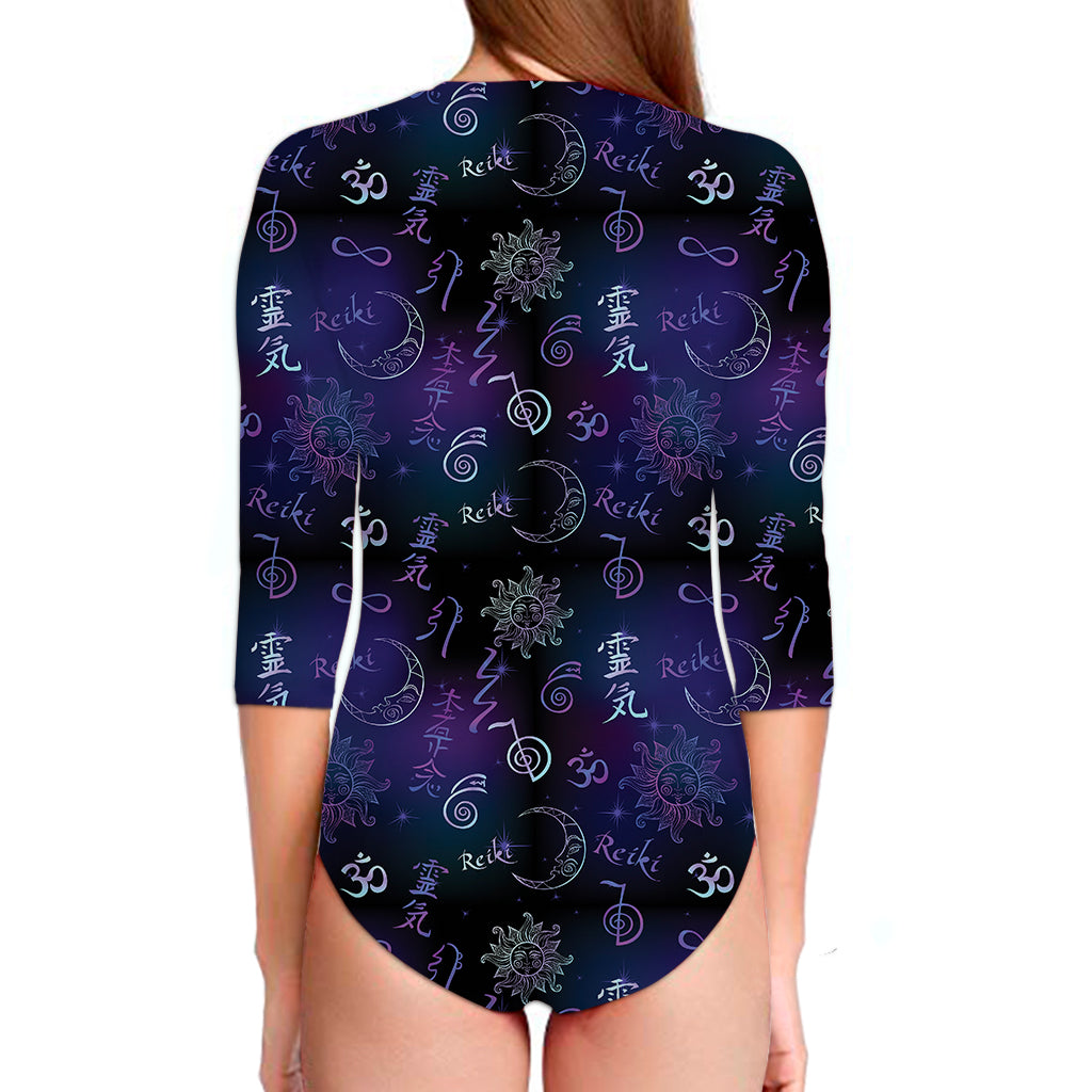 Reiki Energy Pattern Print Long Sleeve Swimsuit
