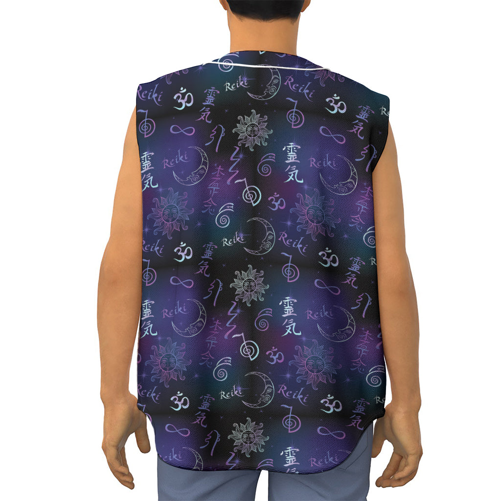 Reiki Energy Pattern Print Sleeveless Baseball Jersey
