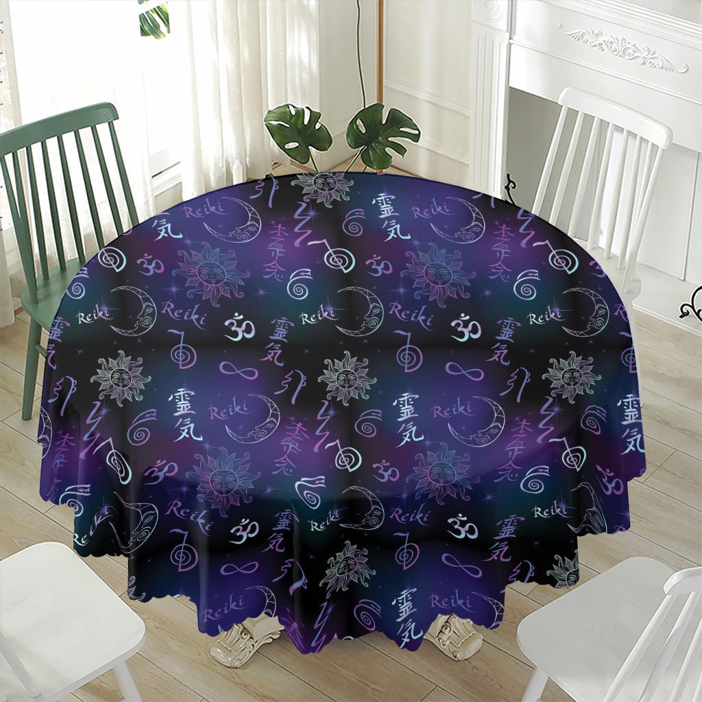 Reiki Energy Pattern Print Waterproof Round Tablecloth
