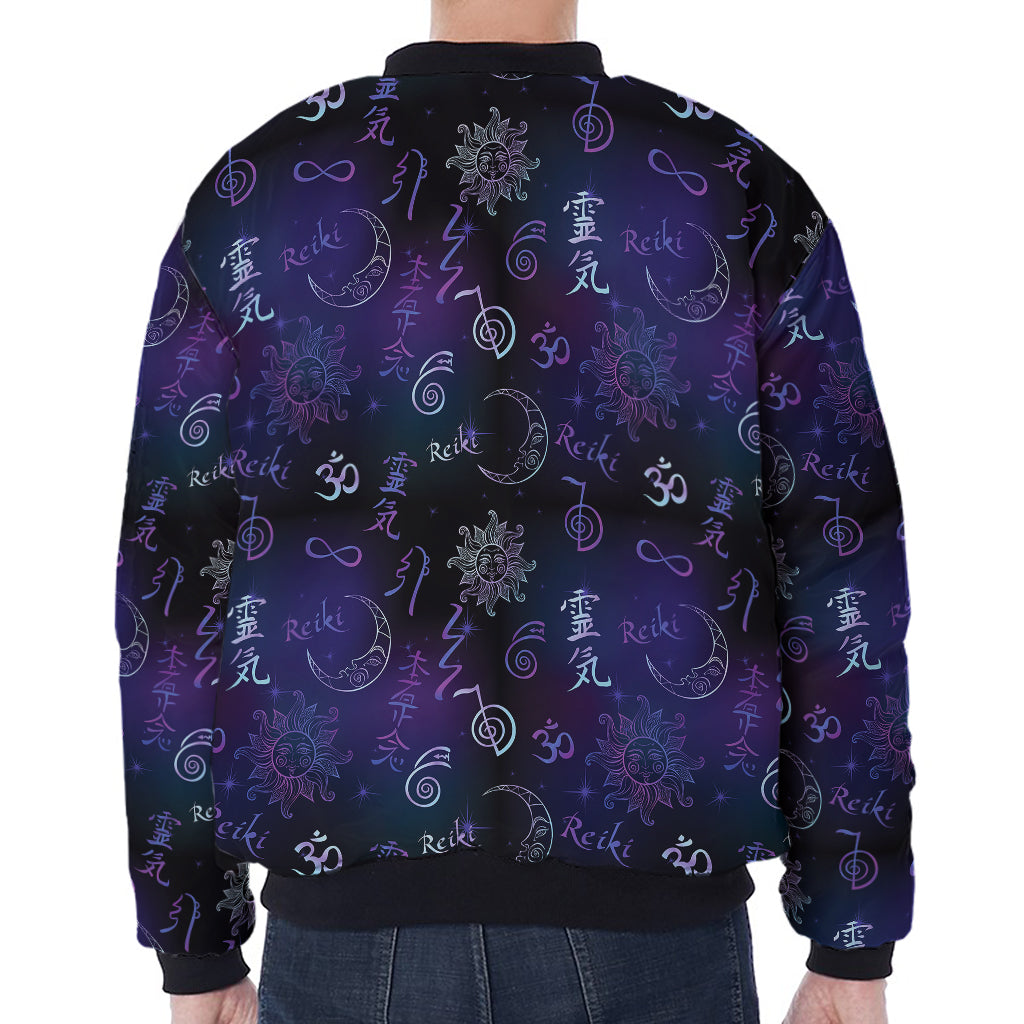 Reiki Energy Pattern Print Zip Sleeve Bomber Jacket
