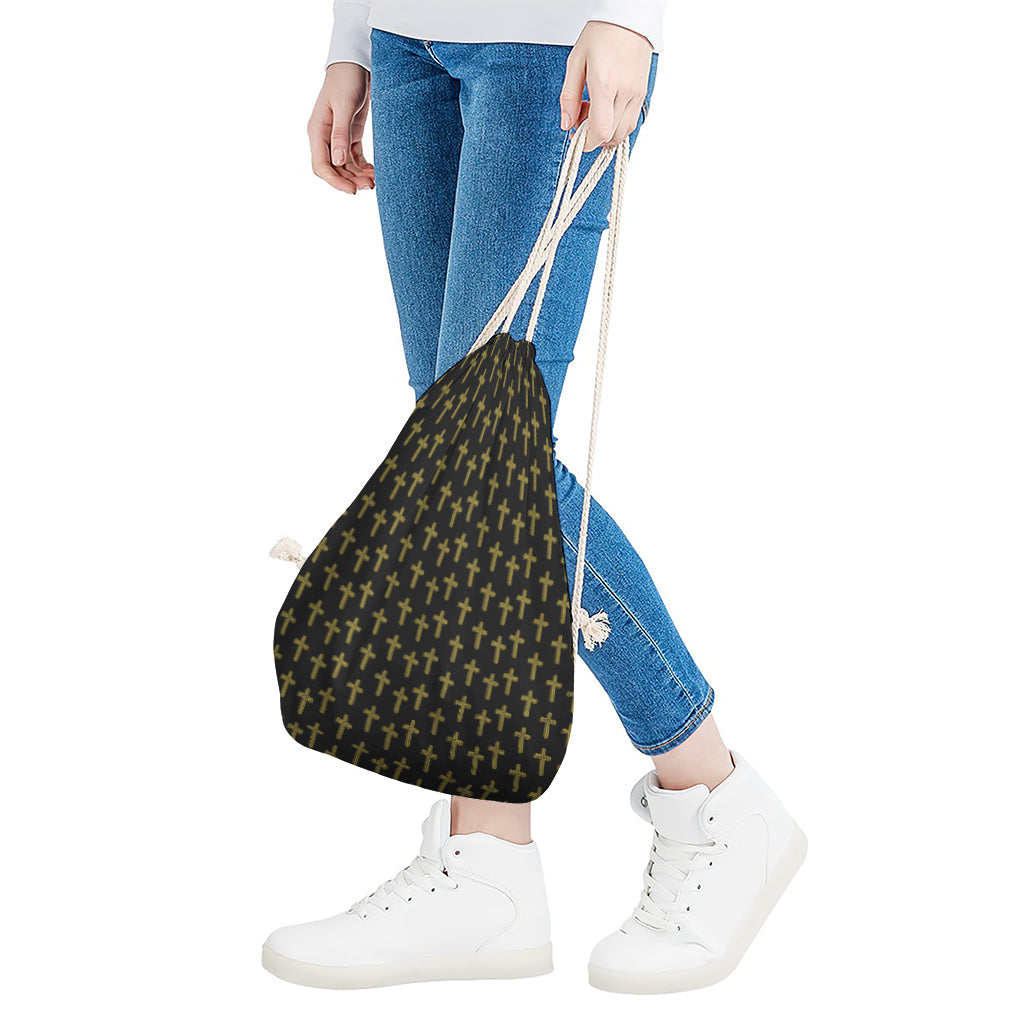 Religious Cross Pattern Print Drawstring Bag