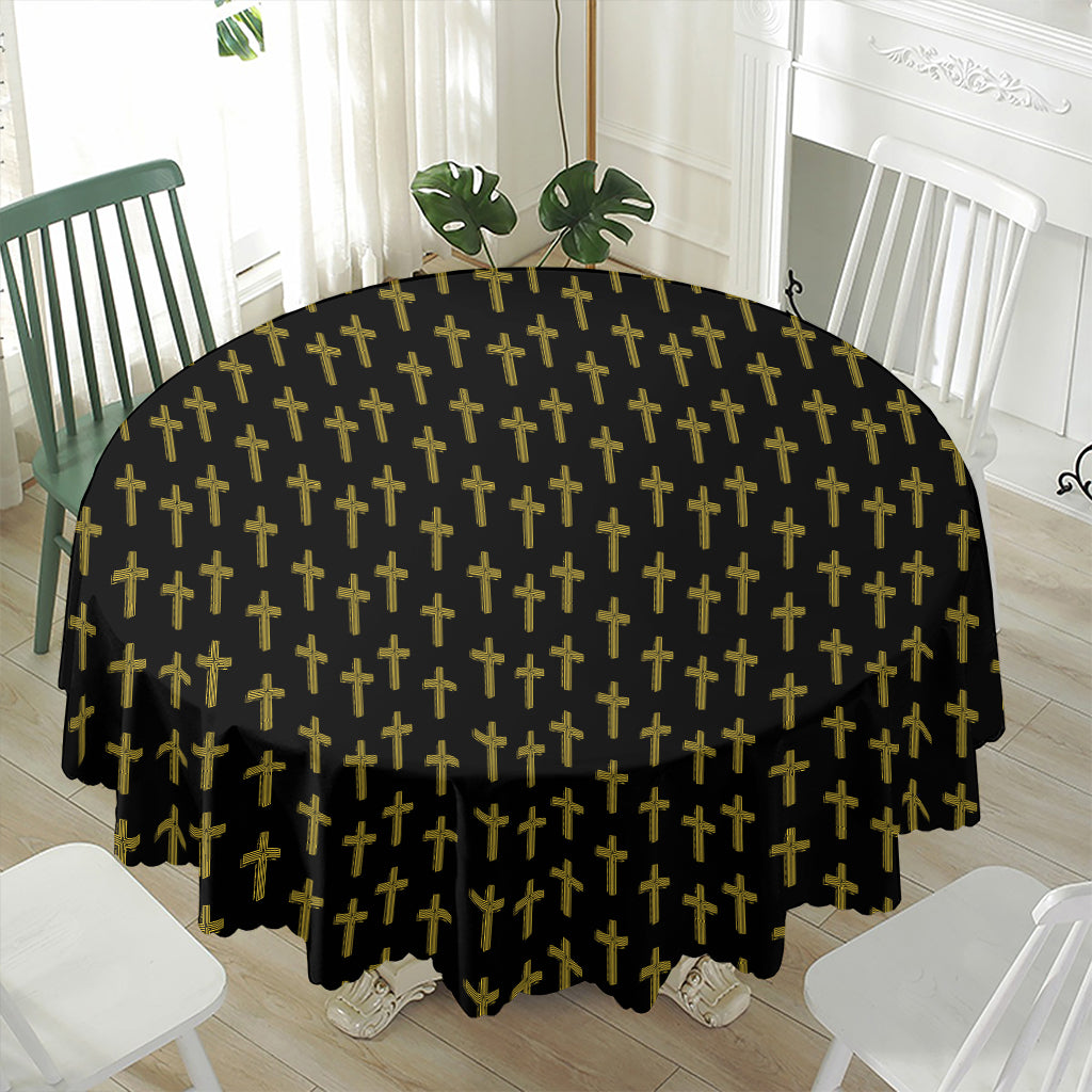 Religious Cross Pattern Print Waterproof Round Tablecloth