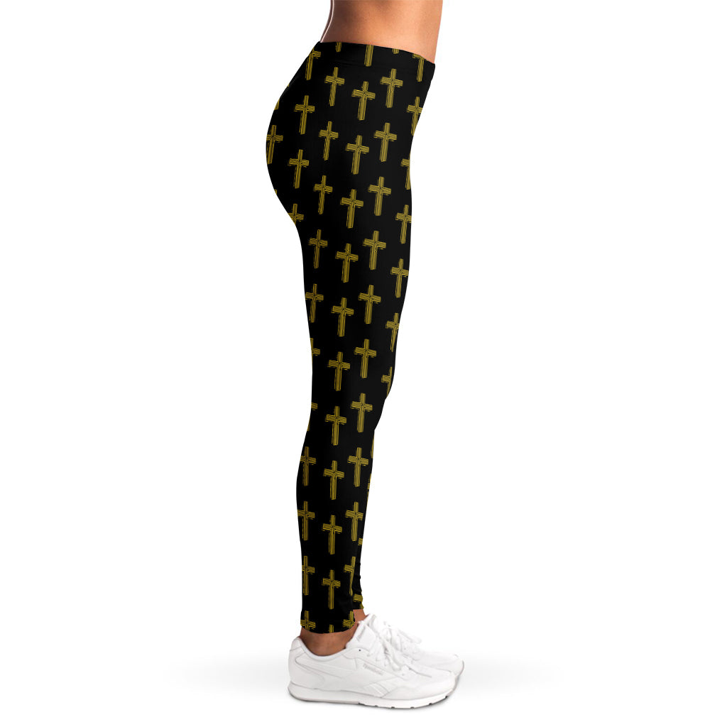 Religious Cross Pattern Print Women's Leggings