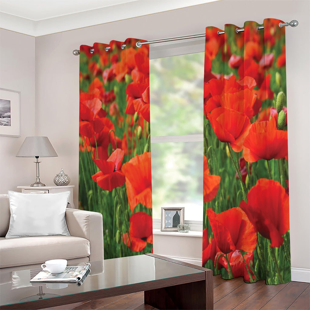 Remembrance Day Poppy Print Extra Wide Grommet Curtains