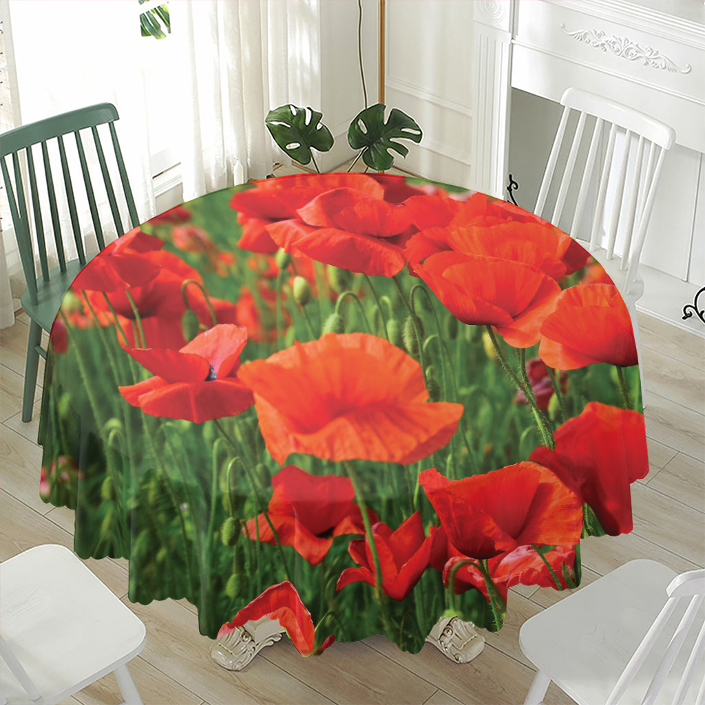 Remembrance Day Poppy Print Waterproof Round Tablecloth