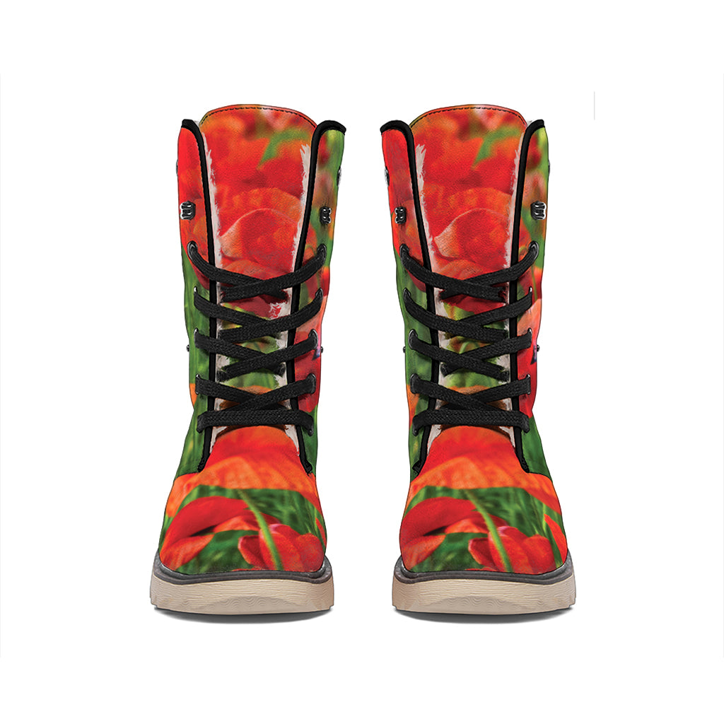 Remembrance Day Poppy Print Winter Boots