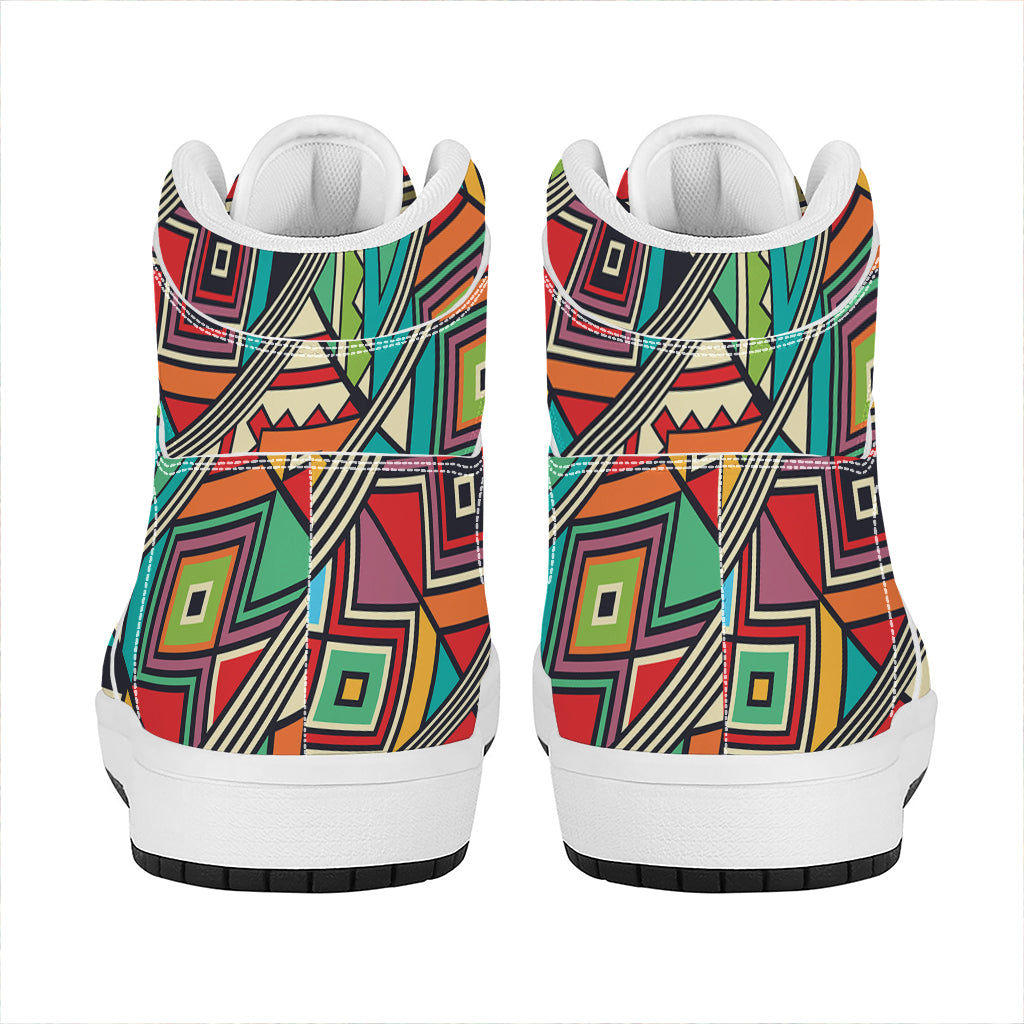 Retro African Ethnic Tribal Print High Top Leather Sneakers