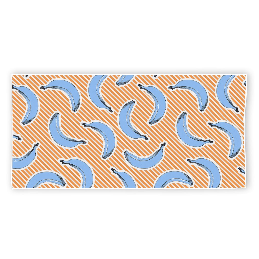 Retro Blue Banana Pattern Print Beach Towel