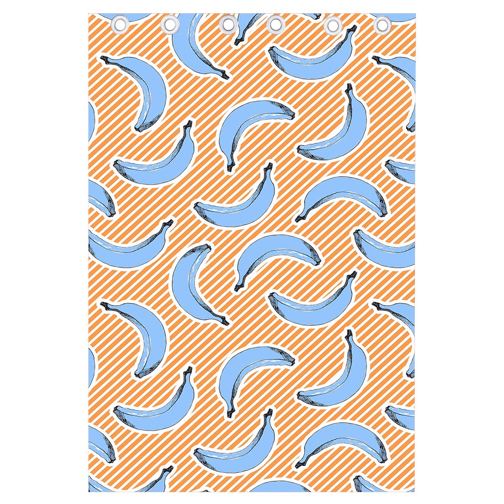 Retro Blue Banana Pattern Print Curtain