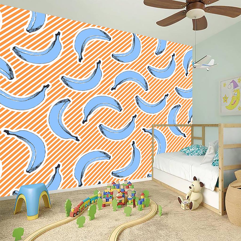 Retro Blue Banana Pattern Print Wall Sticker